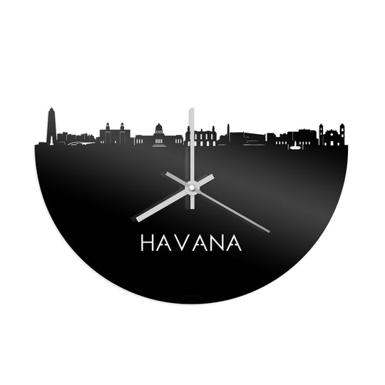 Skyline Klok Havana Zwart glanzend gerecycled kunststof cadeau decoratie relatiegeschenk van WoodWideCities