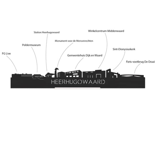 Skyline Klok Heerhugowaard Black Zwart houten cadeau decoratie relatiegeschenk van WoodWideCities