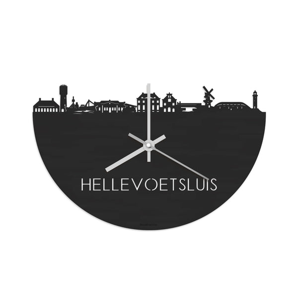 Skyline Klok Hellevoetsluis Black Zwart houten cadeau decoratie relatiegeschenk van WoodWideCities