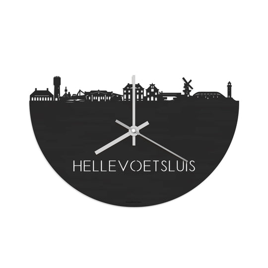Skyline Klok Hellevoetsluis Black Zwart houten cadeau decoratie relatiegeschenk van WoodWideCities