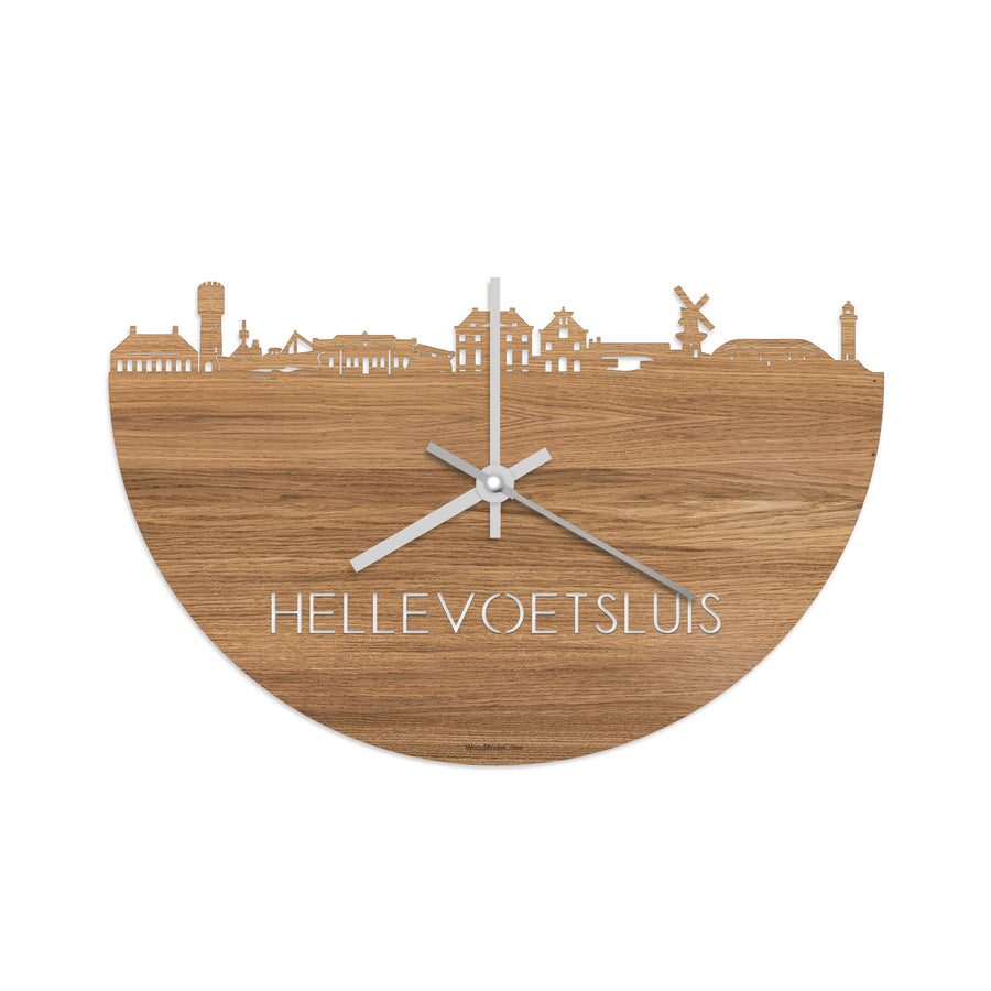 Skyline Klok Hellevoetsluis Eiken houten cadeau decoratie relatiegeschenk van WoodWideCities