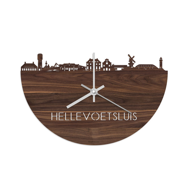 Skyline Klok Hellevoetsluis Noten houten cadeau decoratie relatiegeschenk van WoodWideCities