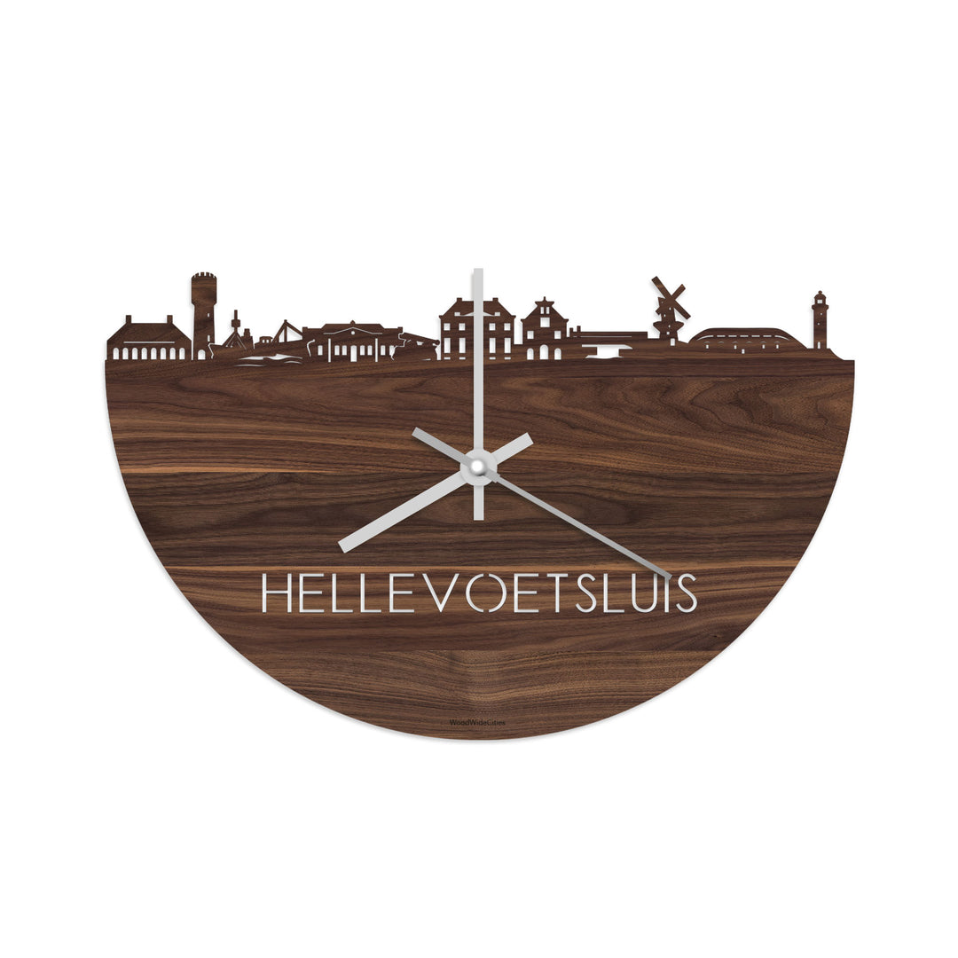 Skyline Klok Hellevoetsluis Noten houten cadeau decoratie relatiegeschenk van WoodWideCities