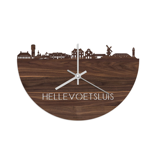 Skyline Klok Hellevoetsluis Noten houten cadeau decoratie relatiegeschenk van WoodWideCities