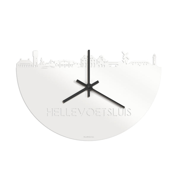 Skyline Klok Hellevoetsluis Wit glanzend gerecycled kunststof cadeau decoratie relatiegeschenk van WoodWideCities