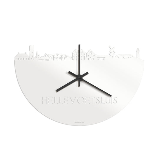 Skyline Klok Hellevoetsluis Wit glanzend gerecycled kunststof cadeau decoratie relatiegeschenk van WoodWideCities