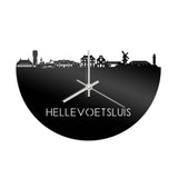 Skyline Klok Hellevoetsluis Zwart glanzend gerecycled kunststof cadeau decoratie relatiegeschenk van WoodWideCities