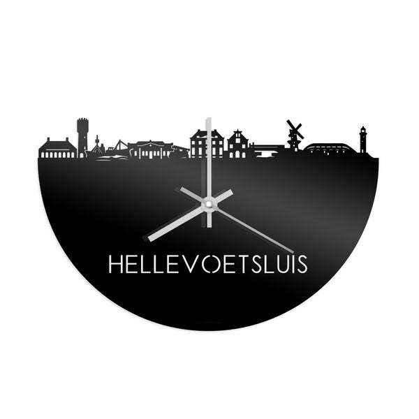 Skyline Klok Hellevoetsluis Zwart glanzend gerecycled kunststof cadeau decoratie relatiegeschenk van WoodWideCities