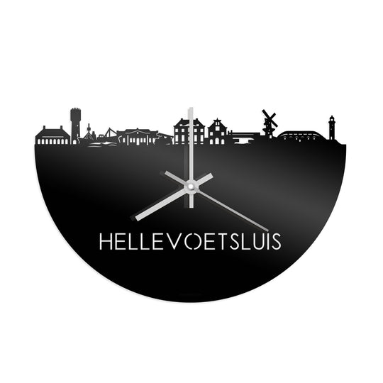 Skyline Klok Hellevoetsluis Zwart glanzend gerecycled kunststof cadeau decoratie relatiegeschenk van WoodWideCities