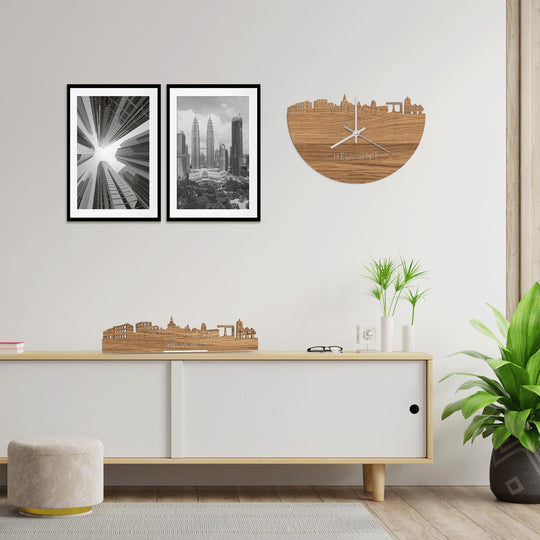 Skyline Klok Helmond Eiken houten cadeau wanddecoratie relatiegeschenk van WoodWideCities