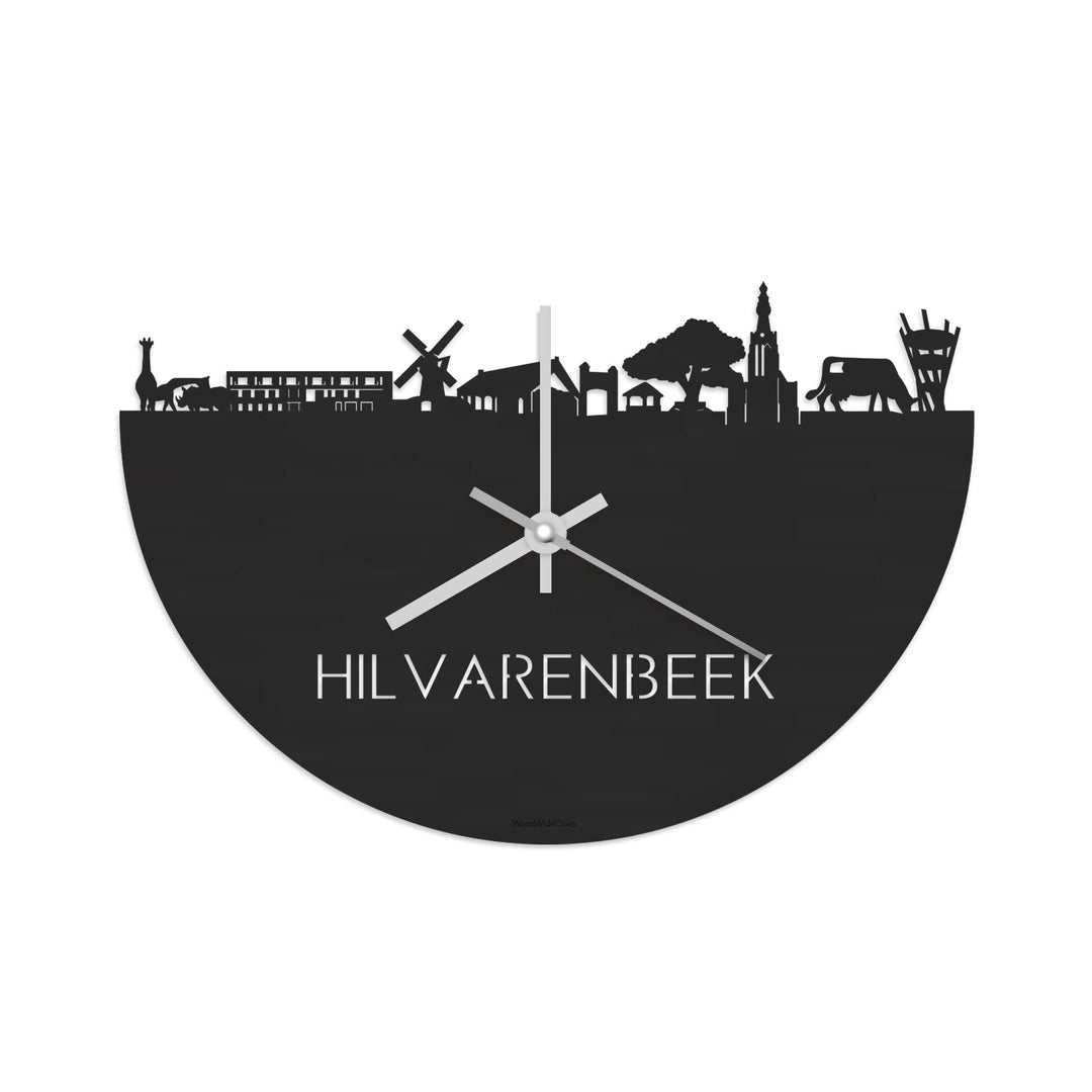 Skyline Klok Hilvarenbeek Black Zwart houten cadeau decoratie relatiegeschenk van WoodWideCities