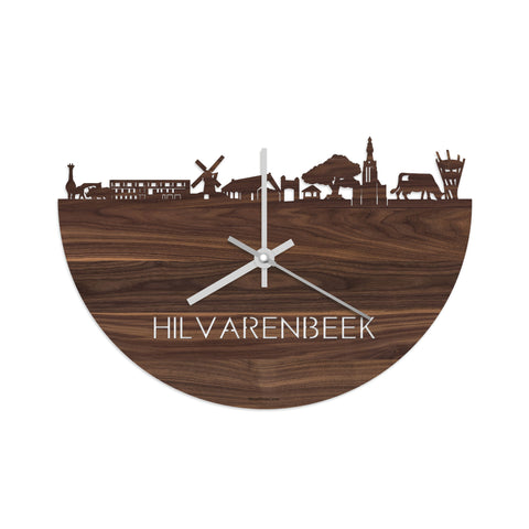 Skyline Klok Hilvarenbeek Noten houten cadeau decoratie relatiegeschenk van WoodWideCities