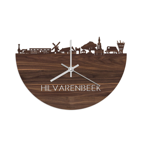 Skyline Klok Hilvarenbeek Noten houten cadeau decoratie relatiegeschenk van WoodWideCities