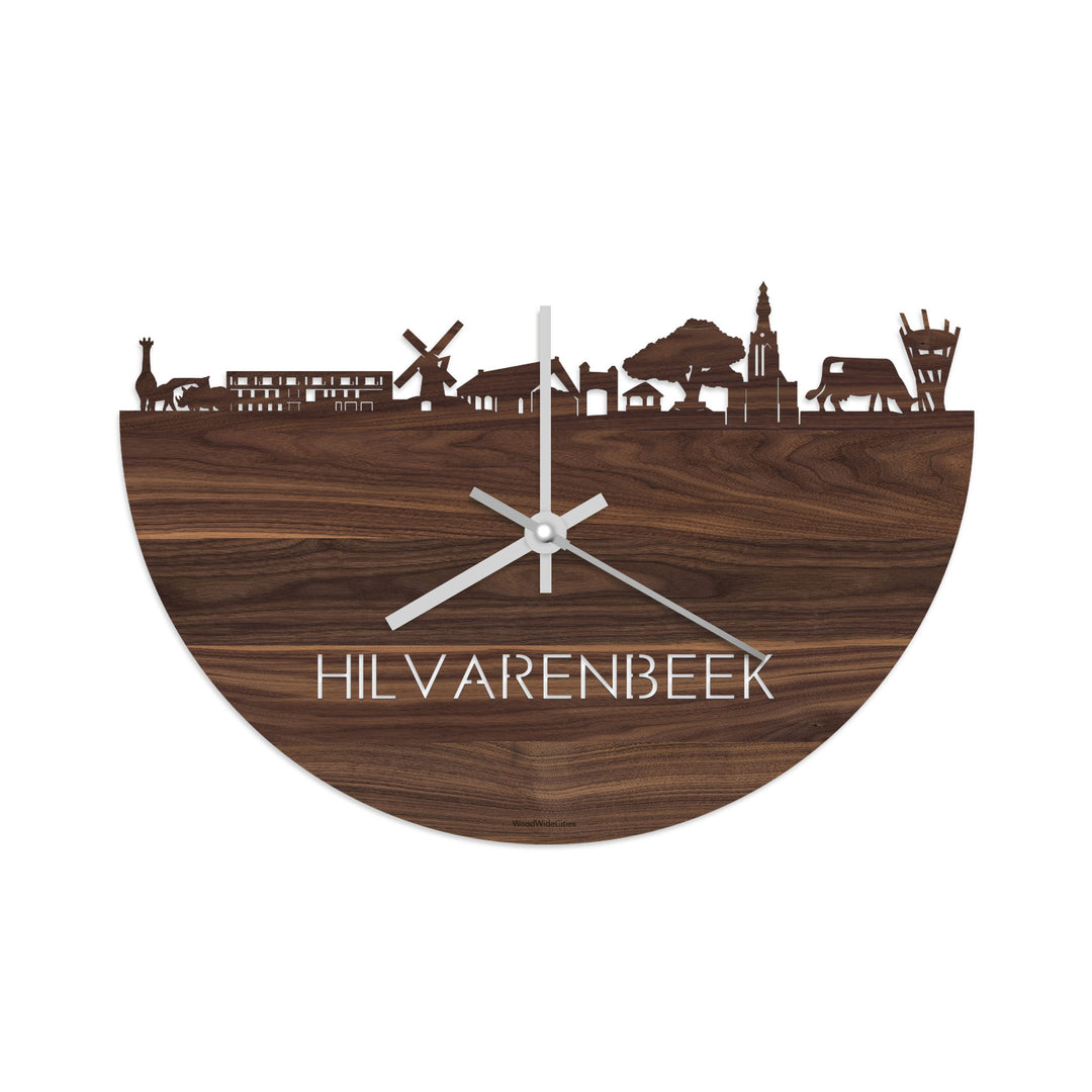 Skyline Klok Hilvarenbeek Noten houten cadeau decoratie relatiegeschenk van WoodWideCities