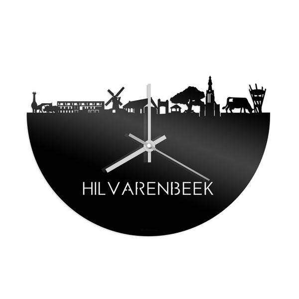 Skyline Klok Hilvarenbeek Zwart glanzend gerecycled kunststof cadeau decoratie relatiegeschenk van WoodWideCities