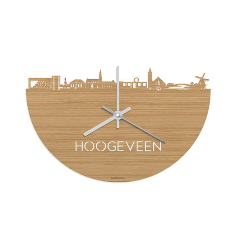 Skyline Klok Hoogeveen  Bamboe houten cadeau decoratie relatiegeschenk van WoodWideCities
