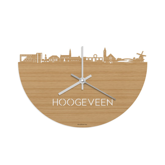 Skyline Klok Hoogeveen  Bamboe houten cadeau decoratie relatiegeschenk van WoodWideCities