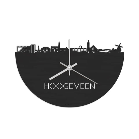 Skyline Klok Hoogeveen  Black Zwart houten cadeau decoratie relatiegeschenk van WoodWideCities