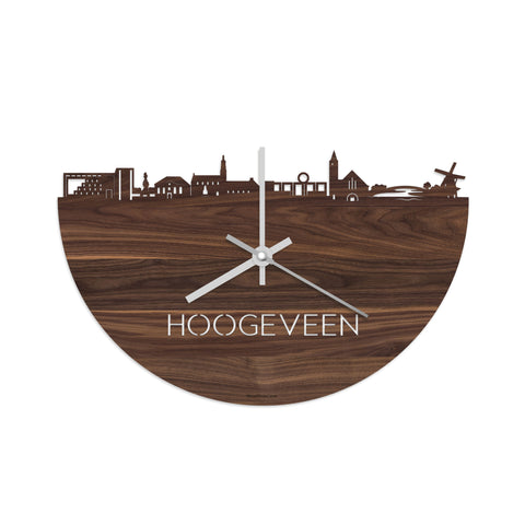 Skyline Klok Hoogeveen  Noten houten cadeau decoratie relatiegeschenk van WoodWideCities