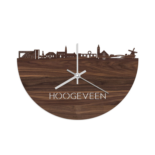 Skyline Klok Hoogeveen  Noten houten cadeau decoratie relatiegeschenk van WoodWideCities