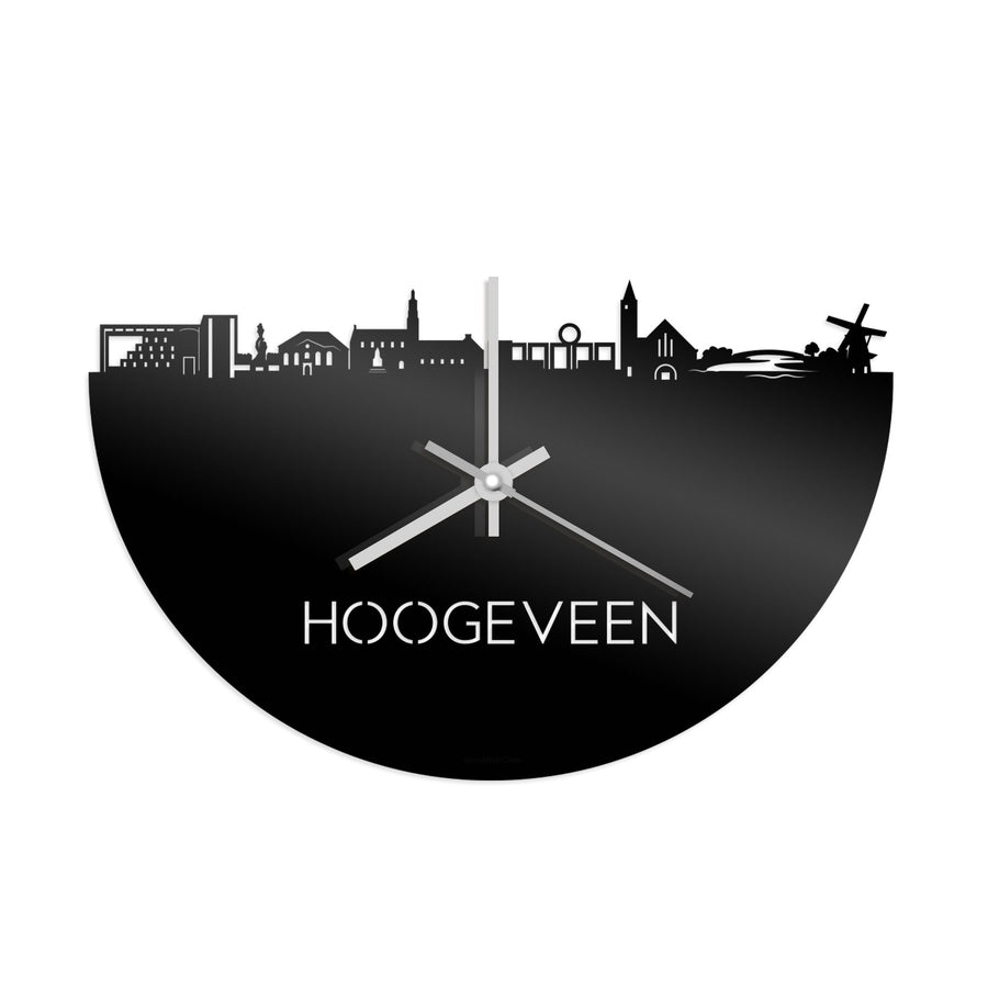 Skyline Klok Hoogeveen  Zwart glanzend gerecycled kunststof cadeau decoratie relatiegeschenk van WoodWideCities