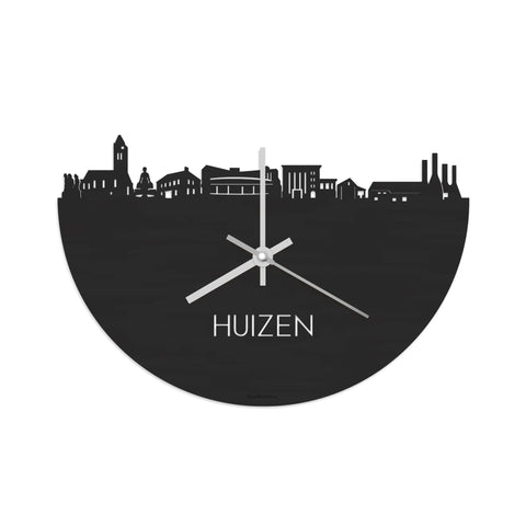 Skyline Klok Huizen Black Zwart houten cadeau decoratie relatiegeschenk van WoodWideCities