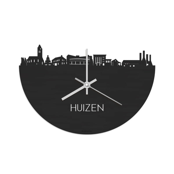 Skyline Klok Huizen Black Zwart houten cadeau decoratie relatiegeschenk van WoodWideCities