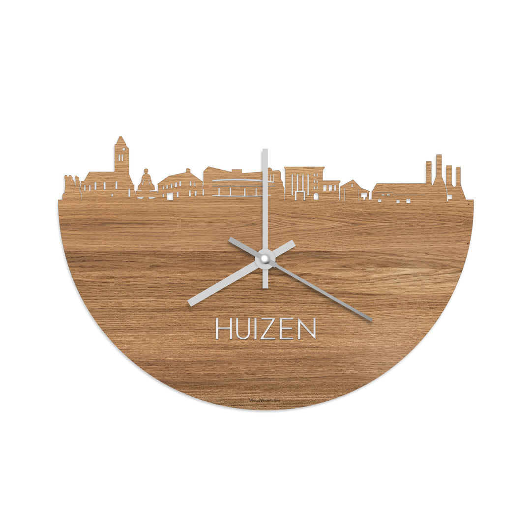 Skyline Klok Huizen Eiken houten cadeau decoratie relatiegeschenk van WoodWideCities