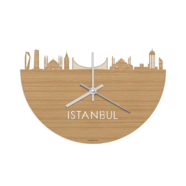 Skyline Klok Istanbul Bamboe houten cadeau decoratie relatiegeschenk van WoodWideCities
