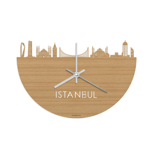 Skyline Klok Istanbul Bamboe houten cadeau decoratie relatiegeschenk van WoodWideCities