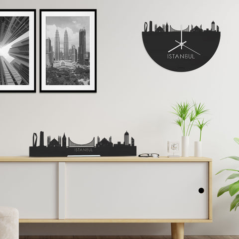 Skyline Klok Istanbul Black Zwart houten cadeau decoratie relatiegeschenk van WoodWideCities