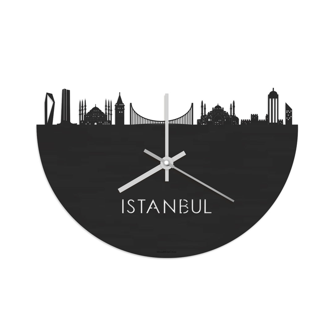 Skyline Klok Istanbul Black Zwart houten cadeau decoratie relatiegeschenk van WoodWideCities