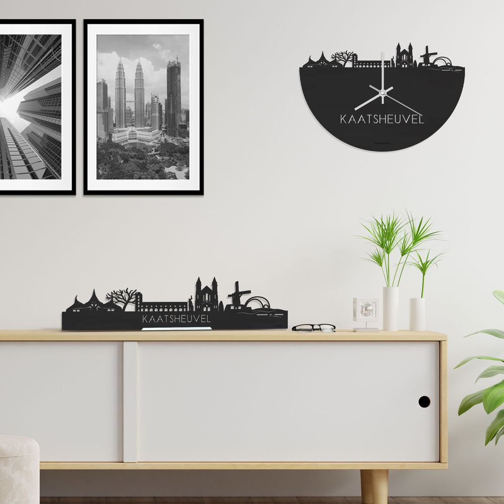 Skyline Klok Kaatsheuvel Black Zwart houten cadeau decoratie relatiegeschenk van WoodWideCities