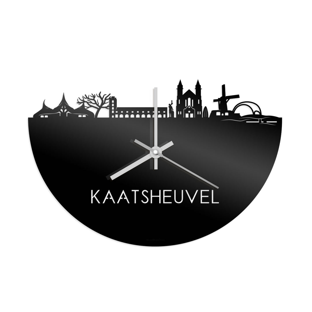 Skyline Klok Kaatsheuvel Zwart glanzend gerecycled kunststof cadeau decoratie relatiegeschenk van WoodWideCities