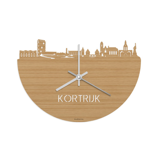 Skyline Klok Kortrijk Bamboe houten cadeau decoratie relatiegeschenk van WoodWideCities