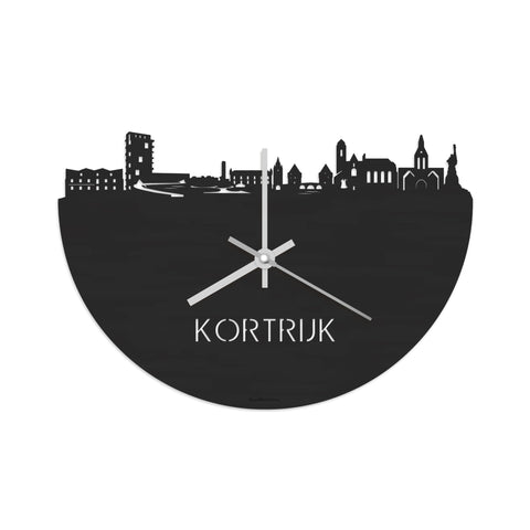 Skyline Klok Kortrijk Black Zwart houten cadeau decoratie relatiegeschenk van WoodWideCities