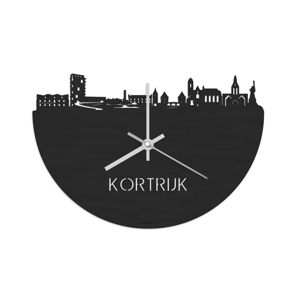 Skyline Klok Kortrijk Black Zwart houten cadeau decoratie relatiegeschenk van WoodWideCities
