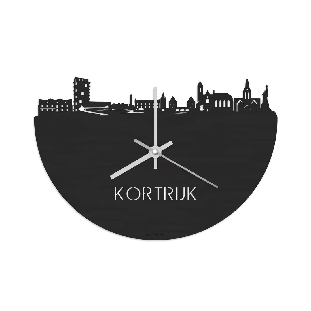 Skyline Klok Kortrijk Black Zwart houten cadeau decoratie relatiegeschenk van WoodWideCities