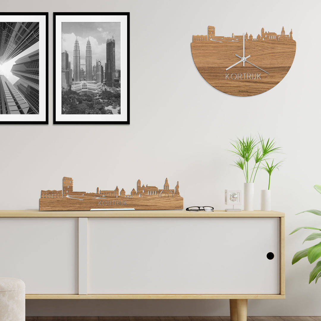Skyline Klok Kortrijk Eiken houten cadeau decoratie relatiegeschenk van WoodWideCities