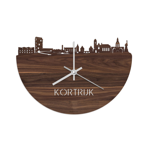 Skyline Klok Kortrijk Noten houten cadeau decoratie relatiegeschenk van WoodWideCities