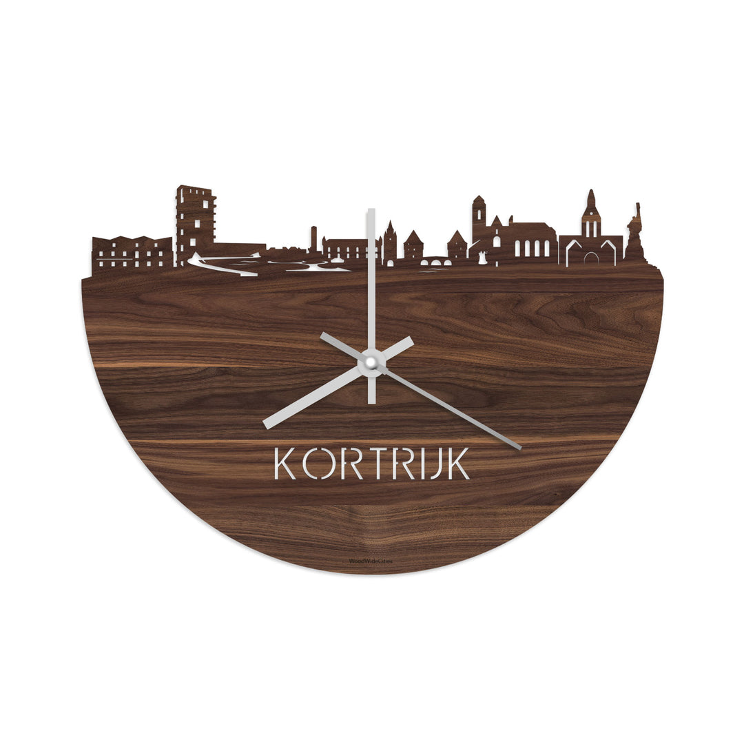 Skyline Klok Kortrijk Noten houten cadeau decoratie relatiegeschenk van WoodWideCities