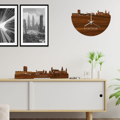 Skyline Klok Kortrijk Palissander houten cadeau decoratie relatiegeschenk van WoodWideCities