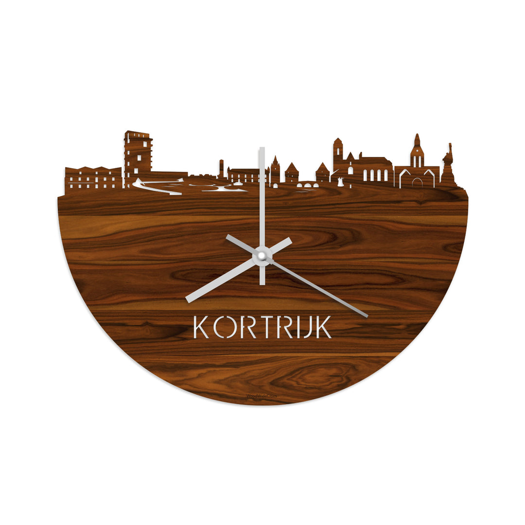 Skyline Klok Kortrijk Palissander houten cadeau decoratie relatiegeschenk van WoodWideCities