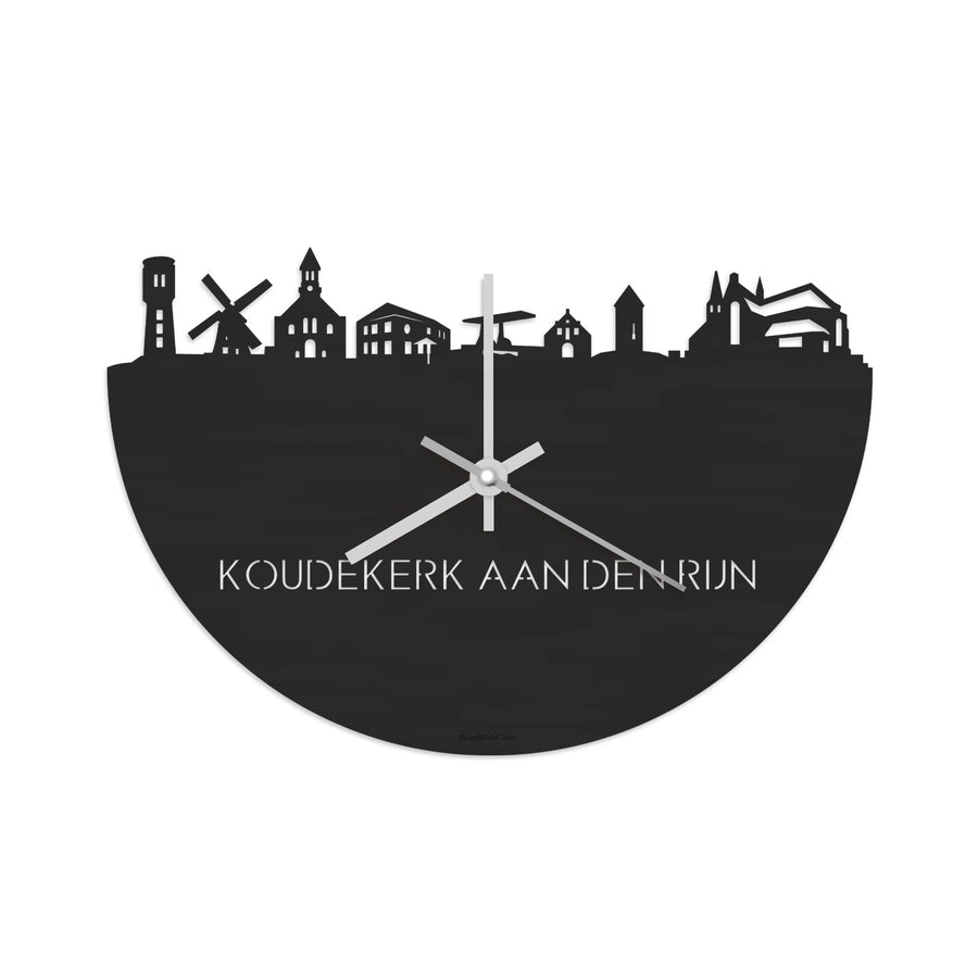 Skyline Klok Koudekerk-Aan-Den-Rijn Black Zwart houten cadeau decoratie relatiegeschenk van WoodWideCities