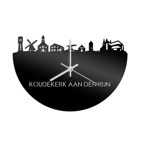 Skyline Klok Koudekerk-Aan-Den-Rijn Zwart glanzend gerecycled kunststof cadeau decoratie relatiegeschenk van WoodWideCities