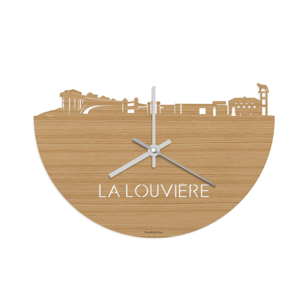 Skyline Klok La Louvière Bamboe houten cadeau decoratie relatiegeschenk van WoodWideCities