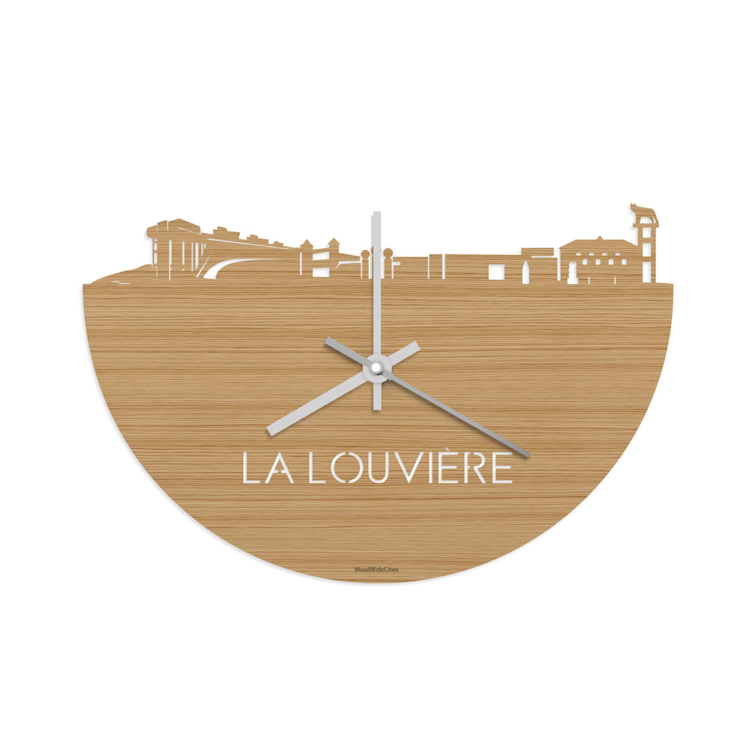 Skyline Klok La Louvière Bamboe houten cadeau decoratie relatiegeschenk van WoodWideCities