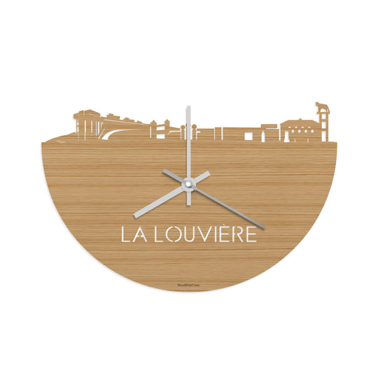Skyline Klok La Louvière Bamboe houten cadeau decoratie relatiegeschenk van WoodWideCities