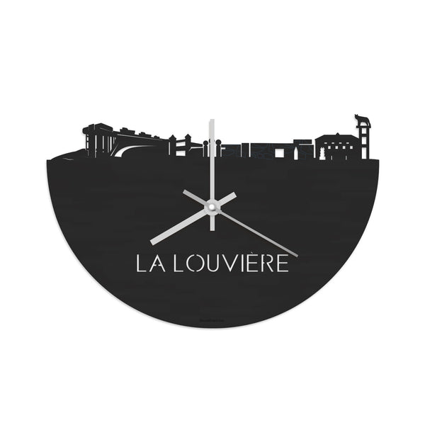 Skyline Klok La Louvière Black Zwart houten cadeau decoratie relatiegeschenk van WoodWideCities