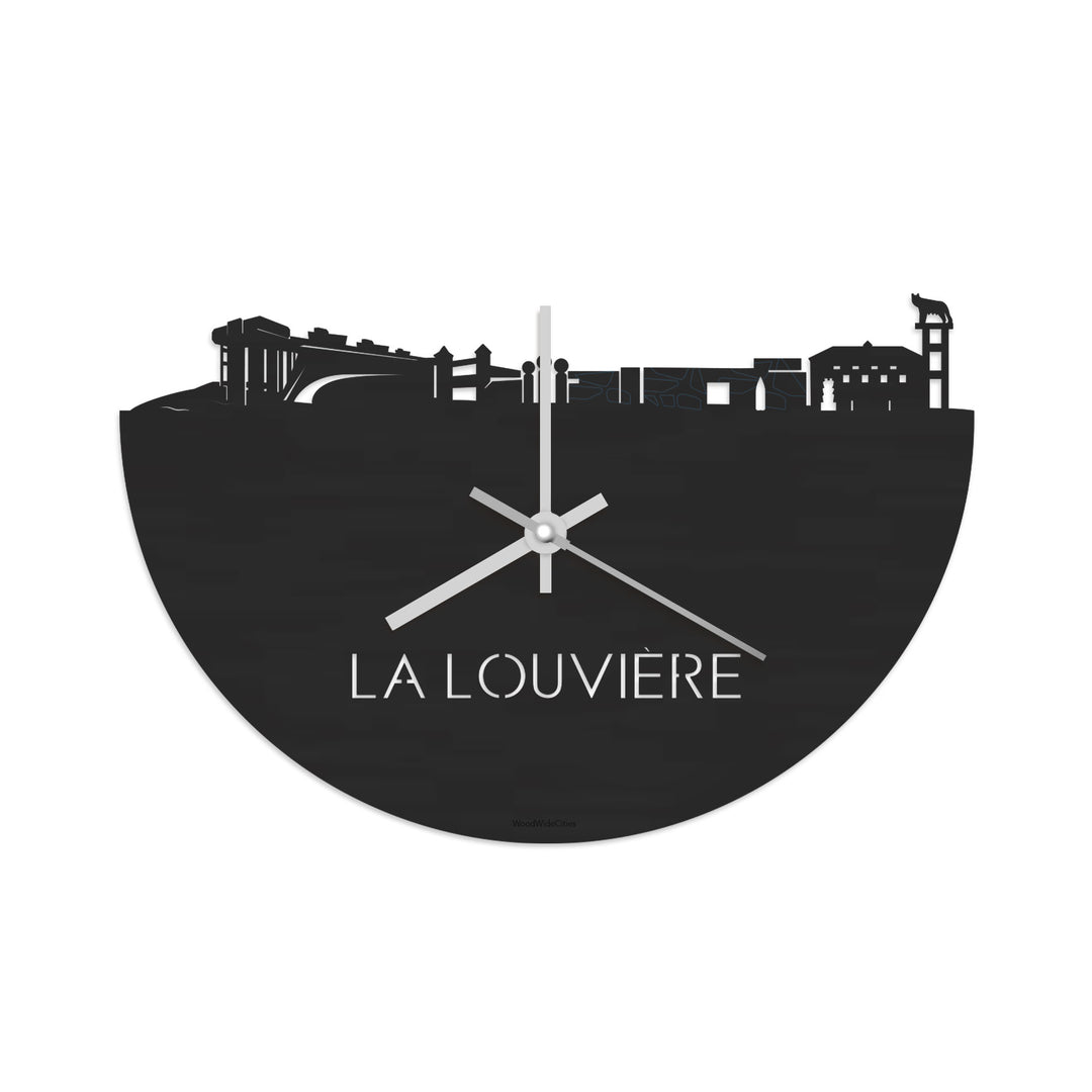 Skyline Klok La Louvière Black Zwart houten cadeau decoratie relatiegeschenk van WoodWideCities